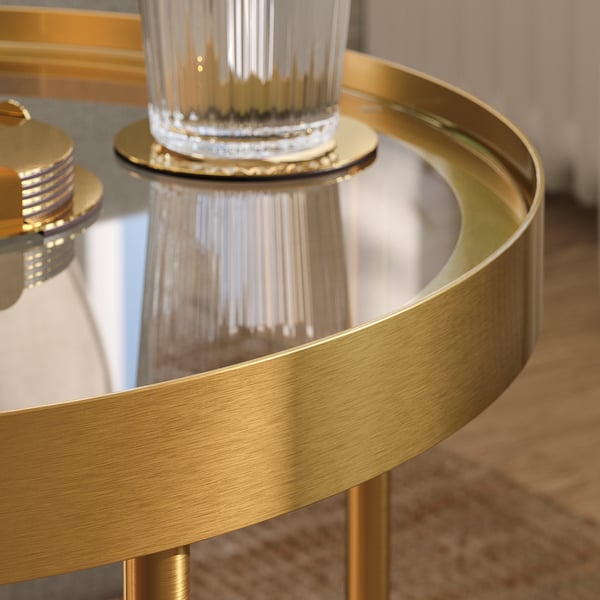 TORSJÖ side table, gold effect/glass, 45 cm