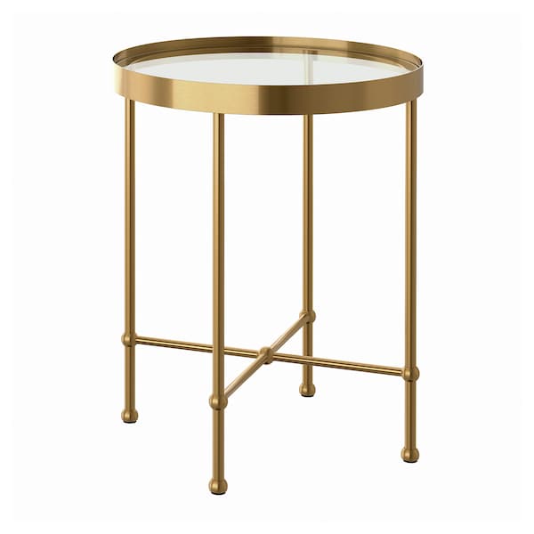TORSJÖ side table, gold effect/glass, 45 cm