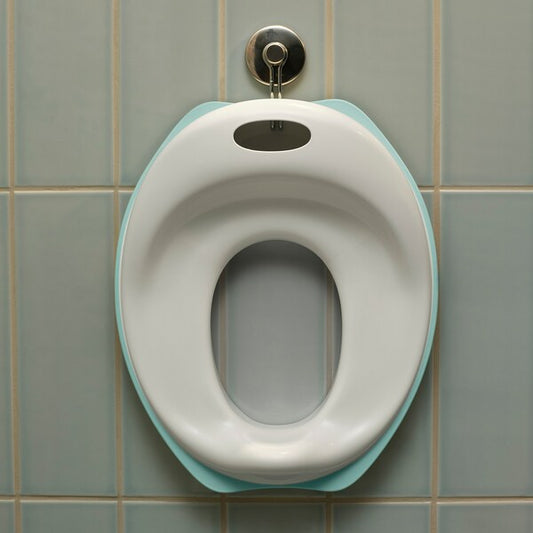 TOSSIG toilet seat, white/turquoise, 30 cm