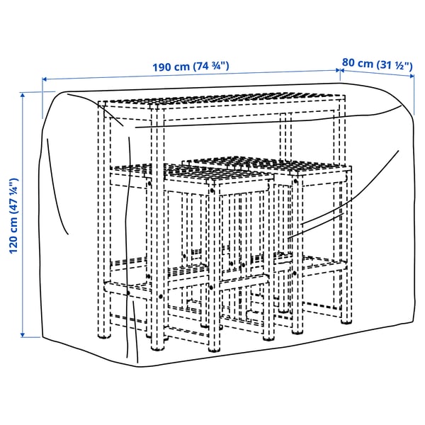 TOSTERÖ cover for outdoor furniture, table and chairs/black, 190x80 cm