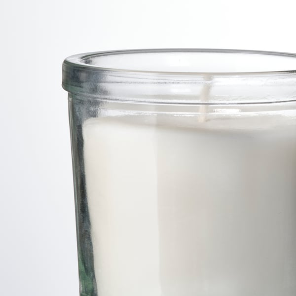 TRÅDCYPRESS scented candle in glass, Fresh linen/white, 20 h