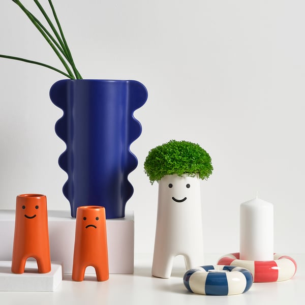 TRÄDSTAM pillar candle holder, dark pink/white, 16 cm