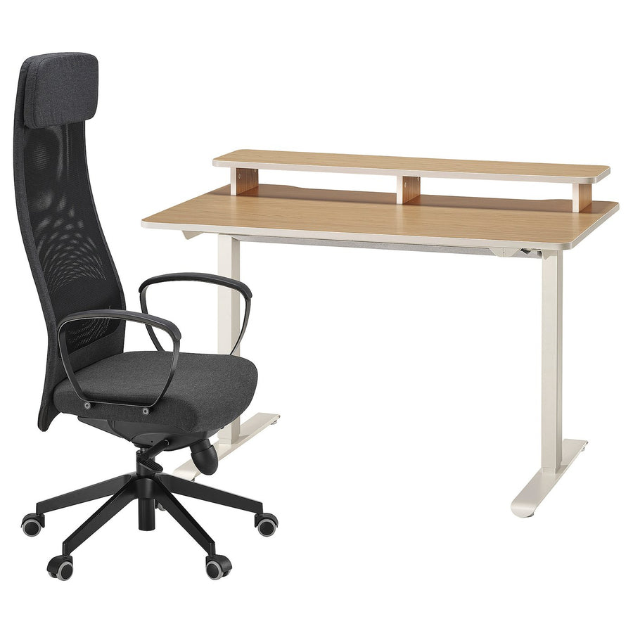 TRAVSPORT / MARKUS desk and chair, electric oak effect/beige dark grey, 120 cm