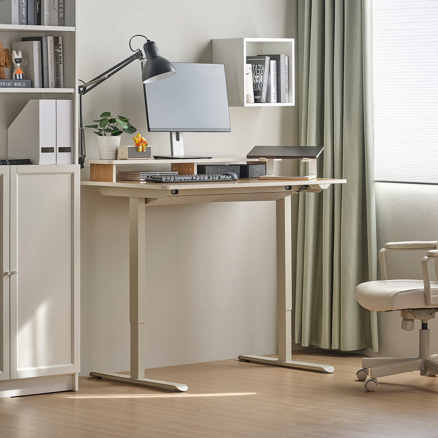 TRAVSPORT desk sit/stand, electric oak effect/beige, 120x70 cm