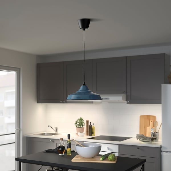 TRETTIOEN pendant lamp, blue, 38 cm