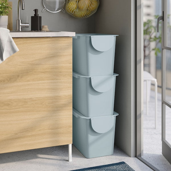 TRÖSKNING bin with lid, light grey-blue, 25 l