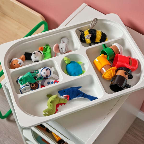 TROFAST storage combination with box/trays, light white stained pine/white, 32x44x52 cm