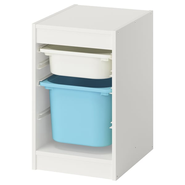 TROFAST storage combination with boxes, white/light blue, 34x44x56 cm
