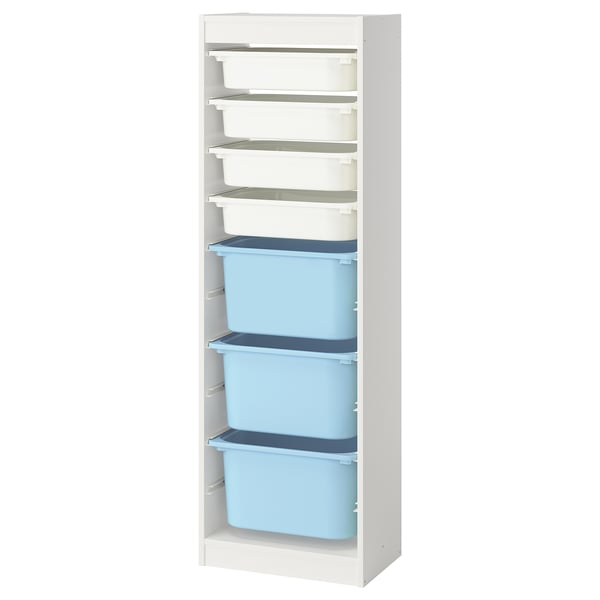 TROFAST storage combination with boxes, white white/light blue, 46x30x145 cm