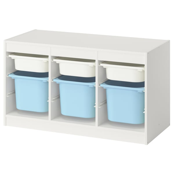 TROFAST storage combination with boxes, white white/light blue, 99x44x56 cm