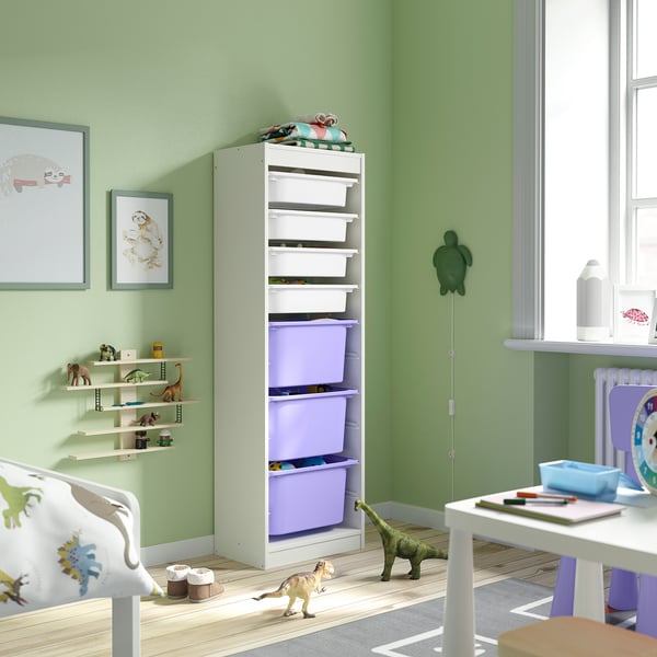 TROFAST storage combination with boxes, white white/lilac, 46x30x145 cm