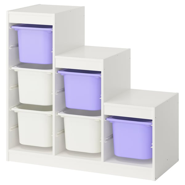 TROFAST storage combination with boxes, white white/lilac, 99x44x94 cm