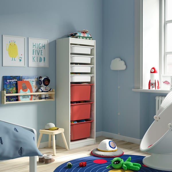 TROFAST storage combination with boxes, white white/red, 46x30x145 cm