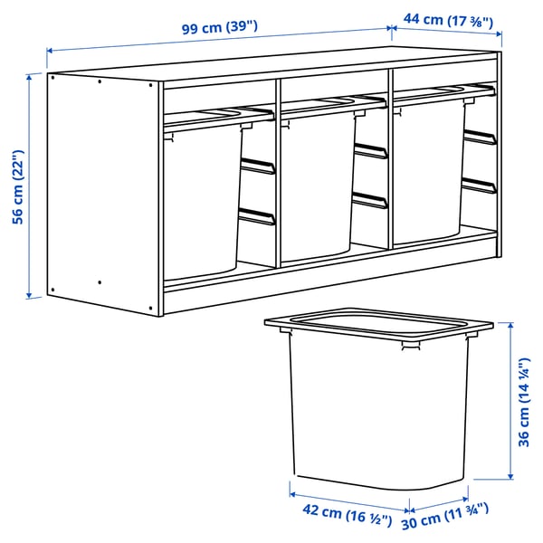 TROFAST storage combination with boxes, white/white, 99x44x56 cm