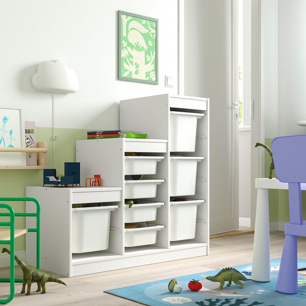 TROFAST storage combination with boxes, white/white, 99x44x94 cm