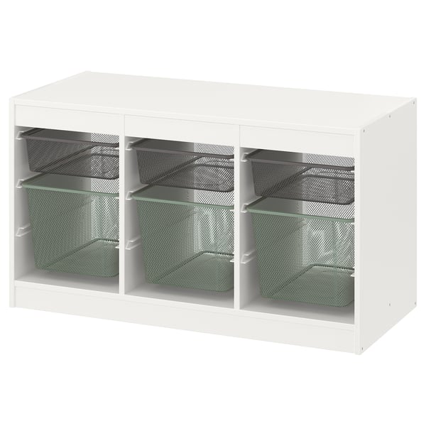 TROFAST storage combination with boxes, white dark grey/light green-grey, 99x44x56 cm