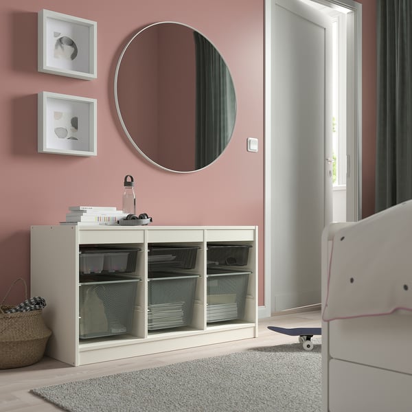 TROFAST storage combination with boxes, white dark grey/light green-grey, 99x44x56 cm