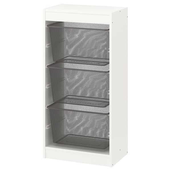 TROFAST storage combination with boxes, white/dark grey, 46x30x94 cm