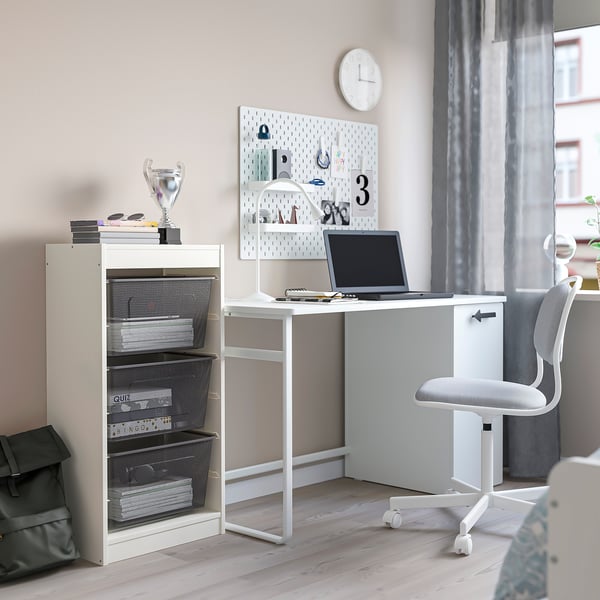 TROFAST storage combination with boxes, white/dark grey, 46x30x94 cm