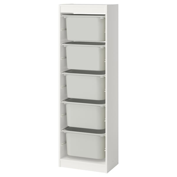 TROFAST storage combination with boxes, white/grey, 46x30x145 cm