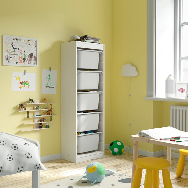 TROFAST storage combination with boxes, white/grey, 46x30x145 cm