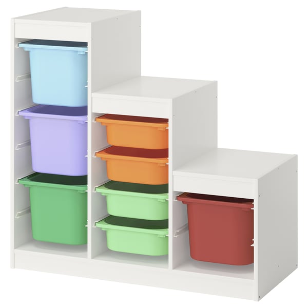 TROFAST storage combination with boxes, white/multicolour, 99x44x94 cm