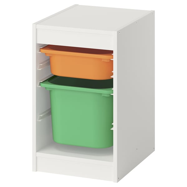 TROFAST storage combination with boxes, white/light orange bright green, 34x44x56 cm