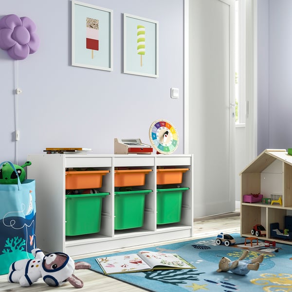 TROFAST storage combination with boxes, white light orange/bright green, 99x44x56 cm