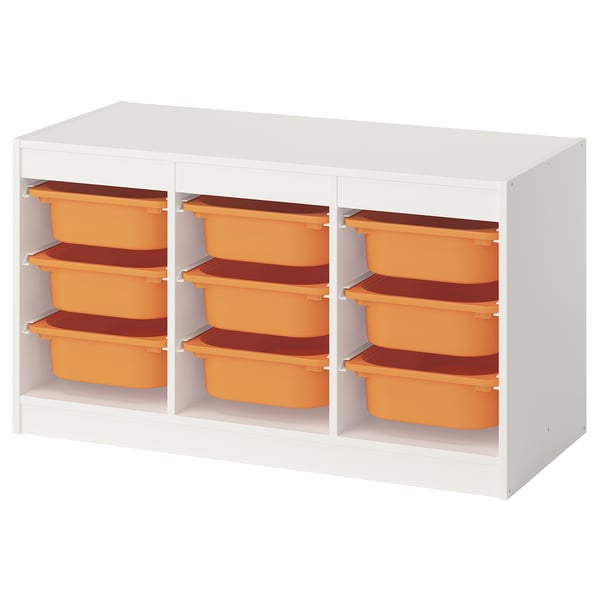 TROFAST storage combination with boxes, white/light orange, 99x44x56 cm