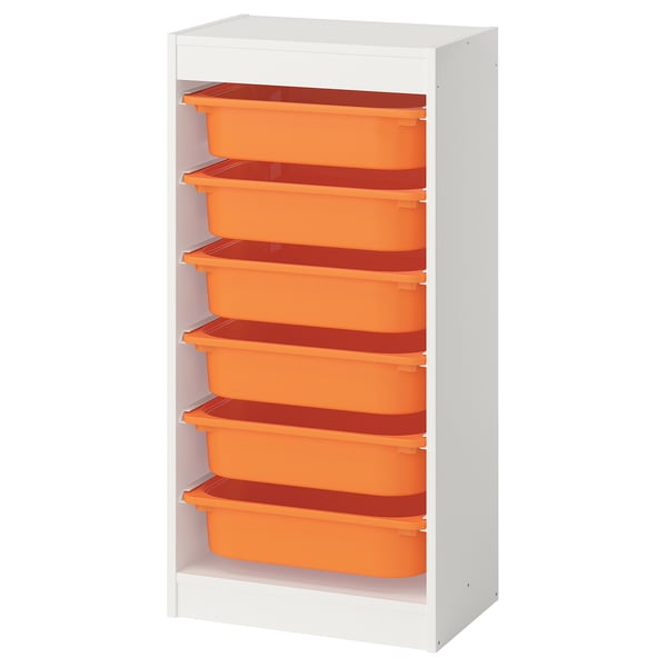 TROFAST storage combination with boxes, white/light orange, 46x30x94 cm