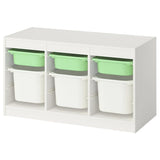TROFAST storage combination with boxes, white light green/white, 99x44x56 cm