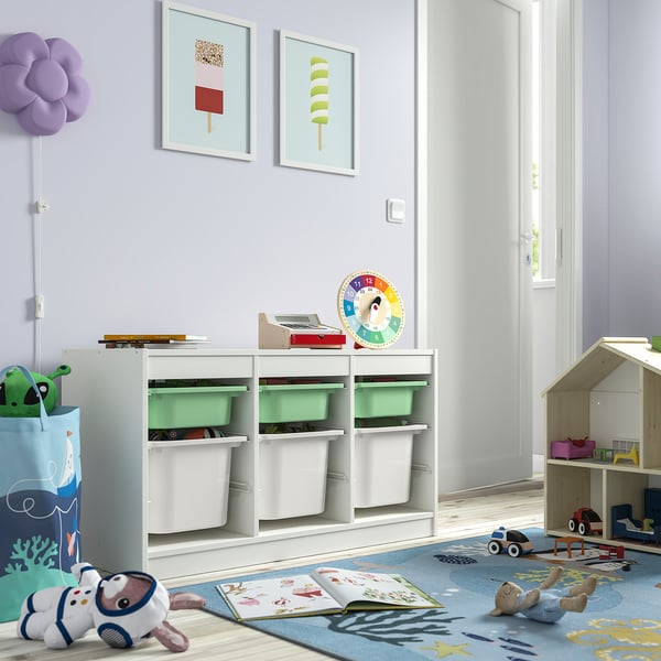 TROFAST storage combination with boxes, white light green/white, 99x44x56 cm