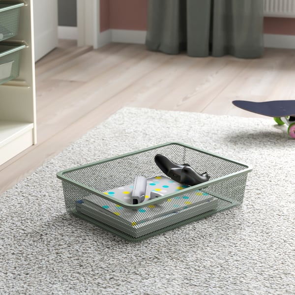 TROFAST storage combination with boxes, white light green-grey/grey-blue, 46x30x145 cm