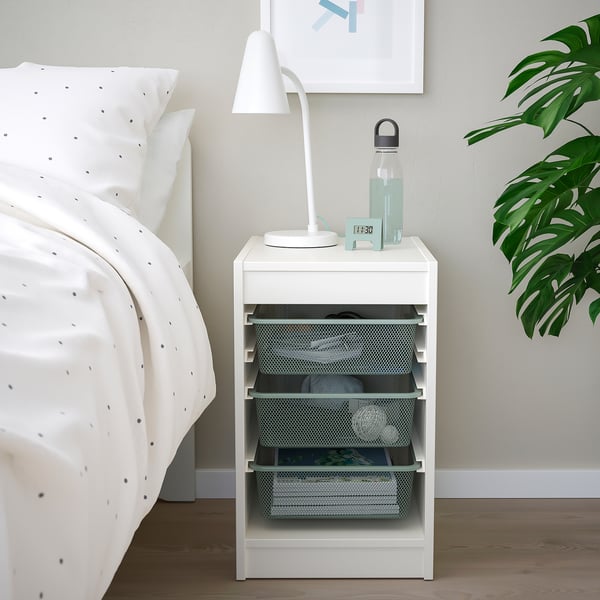TROFAST storage combination with boxes, white/light green-grey, 34x44x56 cm