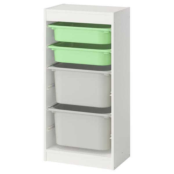 TROFAST storage combination with boxes, white light green/grey, 46x30x94 cm