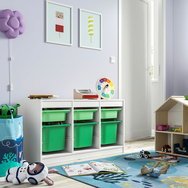 TROFAST storage combination with boxes, white light green/bright green, 99x44x56 cm