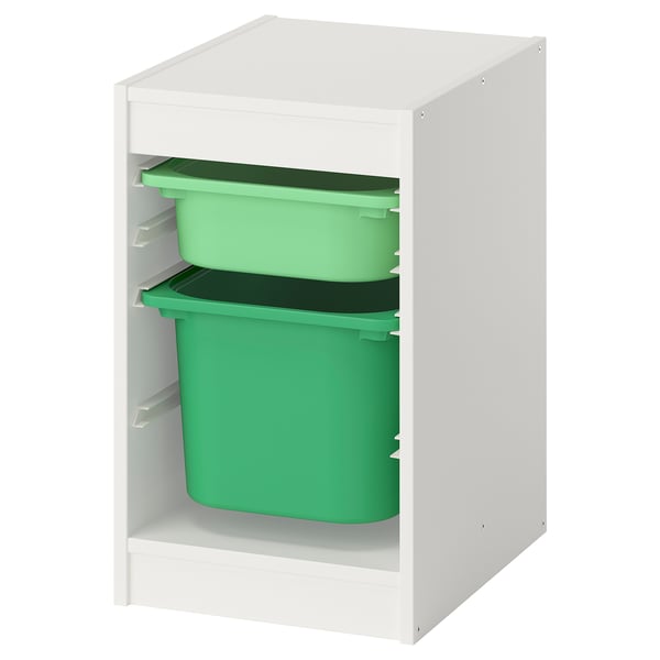 TROFAST storage combination with boxes, white/light green bright green, 34x44x56 cm