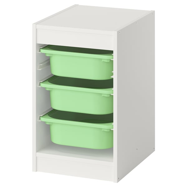 TROFAST storage combination with boxes, white/light green, 34x44x56 cm