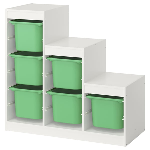 TROFAST storage combination with boxes, white/bright green, 99x44x94 cm