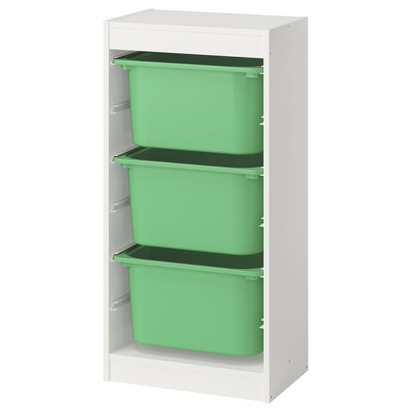 TROFAST storage combination with boxes, white/bright green, 46x30x94 cm
