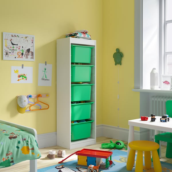 TROFAST storage combination with boxes, white/bright green, 46x30x145 cm