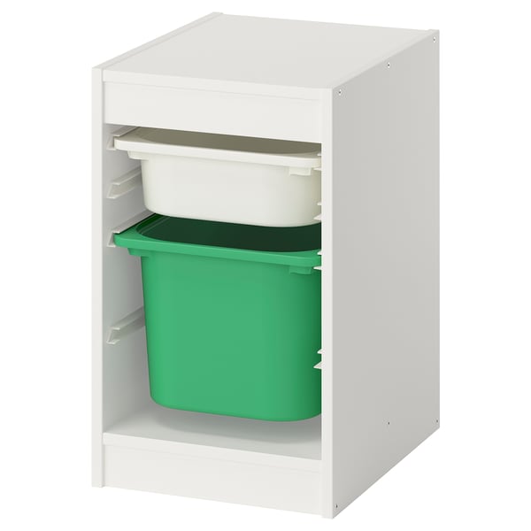 TROFAST storage combination with boxes, white/bright green, 34x44x56 cm
