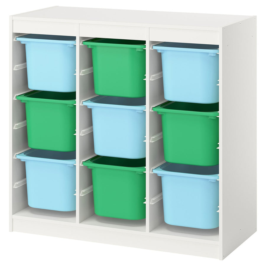 TROFAST storage combination with boxes, room divider white/light blue bright green, 99x94x44 cm