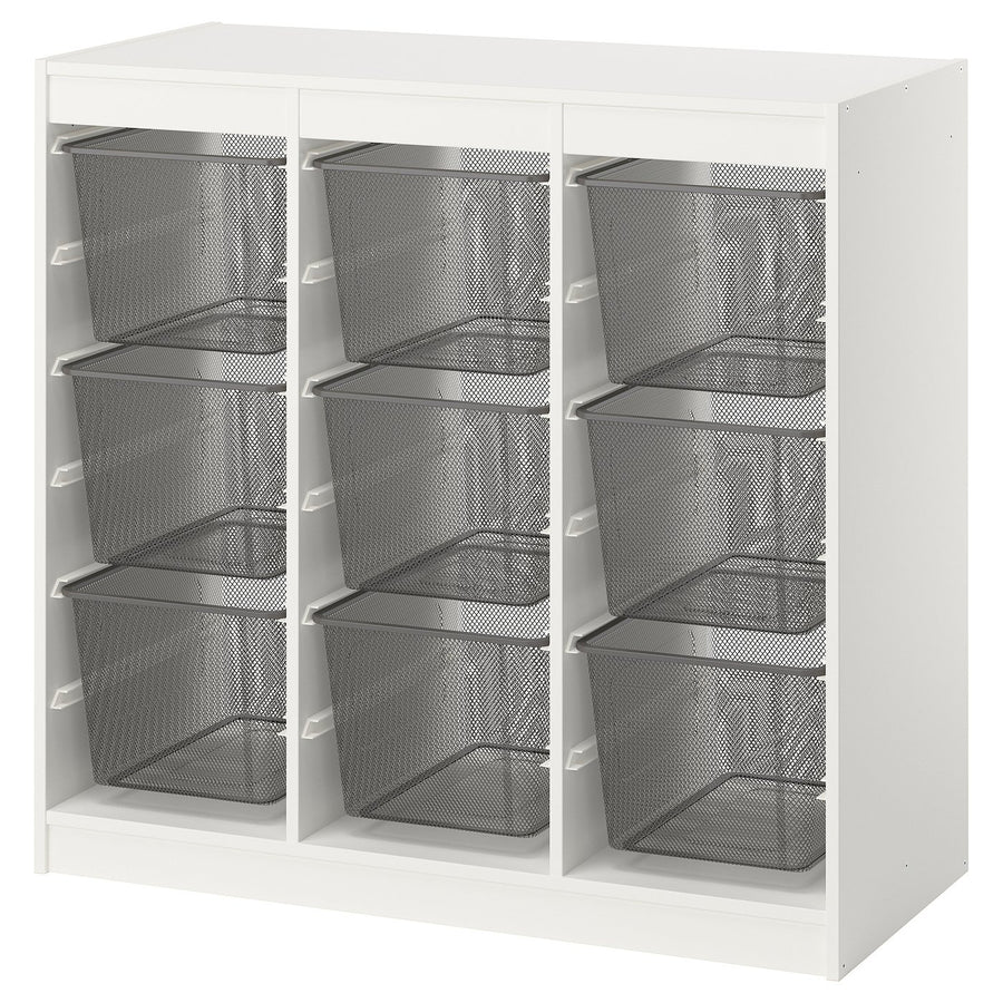TROFAST storage combination with boxes, room divider/white dark grey, 99x94x44 cm