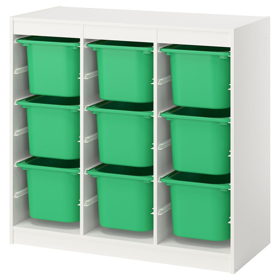 TROFAST storage combination with boxes, room divider/white bright green, 99x94x44 cm
