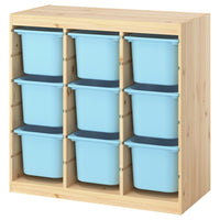 TROFAST storage combination with boxes, room divider/light white stained pine light blue, 93x44x91 cm