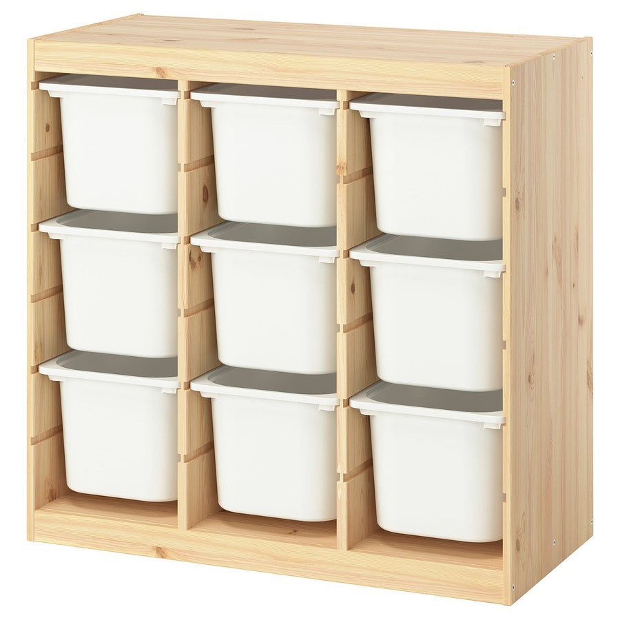 TROFAST storage combination with boxes, room divider/light white stained pine white, 93x44x91 cm