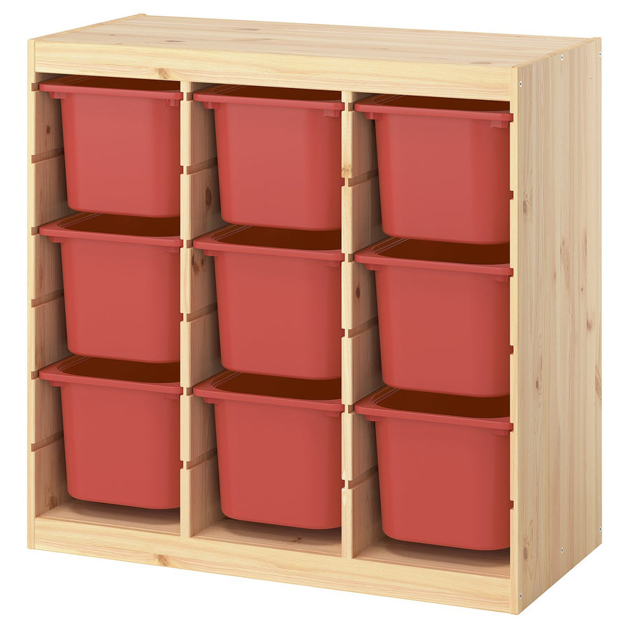TROFAST storage combination with boxes, room divider/light white stained pine red, 93x44x91 cm