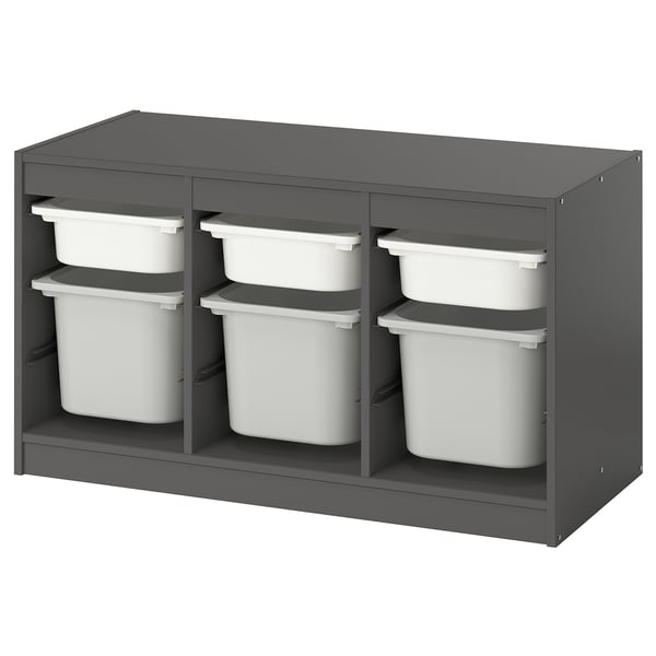 TROFAST storage combination with boxes, grey white/grey, 99x44x56 cm