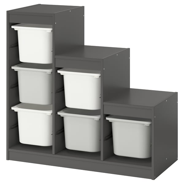 TROFAST storage combination with boxes, grey white/grey, 99x44x94 cm